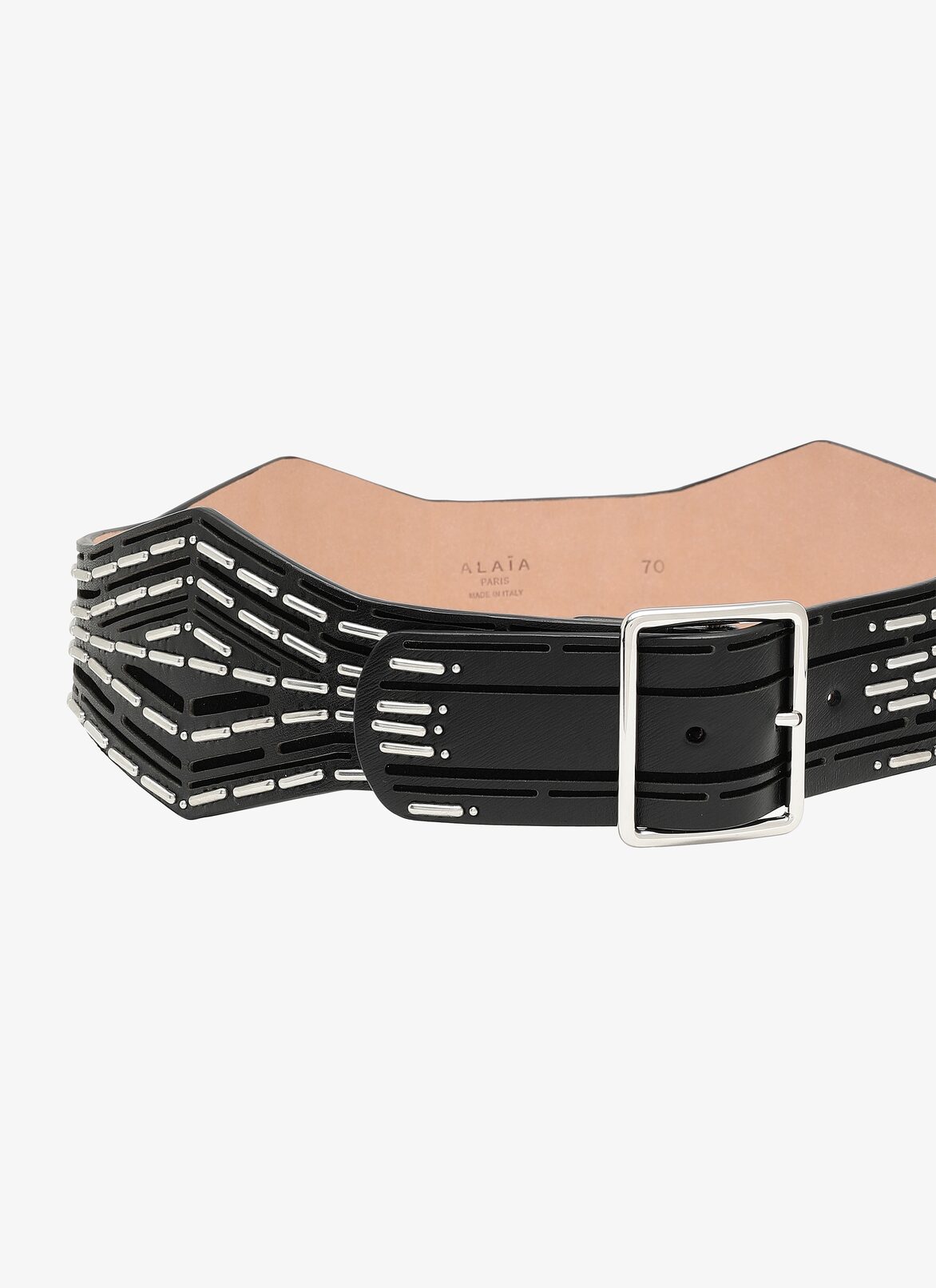 Geometric Calfskin Belt ALAÏA BLACK/SILVER GEOMETRIC CALFSKIN BELT